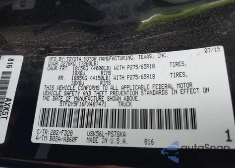 2015 Toyota Tundra Trd Pro 5.7L V8 from USA, damaged, VIN 5TFDY5F16FX487471